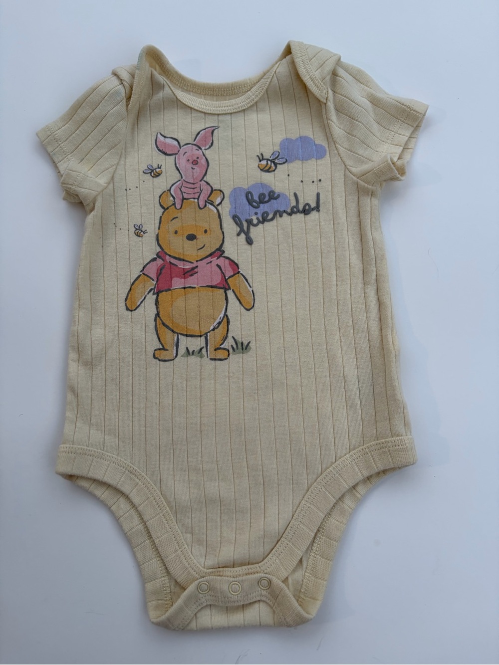 Disney Baby Winnie the Pooh Piglet Bee Friends Bodysuit 12M Soft Yellow Ribbed